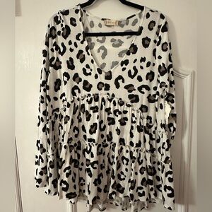 Altar’d State V-Neck Long Sleeve Leopard Print Shirt